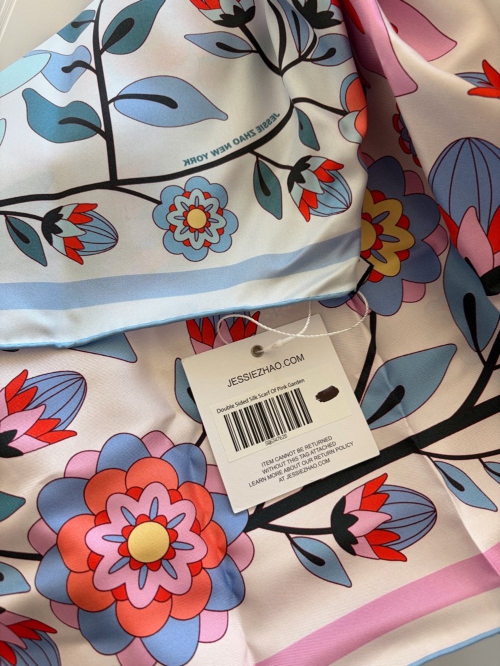 RESERVED JESSIE ZHAO NEW YORK Scarf Mulberry Silk Pink Garden Floral Luxury Gift - Picture 4 of 16